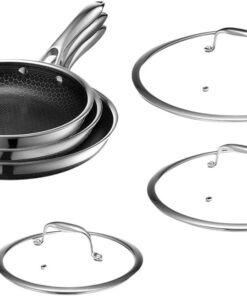 HexClad Hybrid Nonstick Fry Pan Set 6 Piece with Tempered Glass Lids Induction Ready