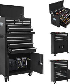 Sormols Rolling Tool Chest 13-Drawer Double Door Detachable Cabinet with Wheels Lock Black