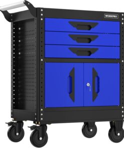 WORKPRO Rolling Tool Chest 27.5" 3-Drawer Portable Steel Cabinet with Wheels Locking System Black Blue