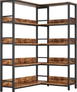 IRONCK Corner Shelf 5 Tier L-Shaped Bookshelf Metal Frame 70LB Capacity