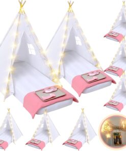 Windyun 8-Pack Kids Teepee Tent Set, Sleepover Party, White