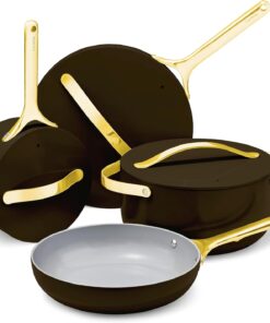 Caraway Nonstick Ceramic Cookware Set 12 Piece Pots Pans Lids Kitchen Storage