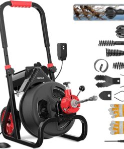 POPULO Electric Sewer Drain Snake Auger PEDC-75 75 ft x 1/2 inch with 8 Cutters Root Killer Auto Feed