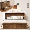 AMERLIFE Murphy Bed Cabinet Foldable Platform Bed with Charging Station Storage Barnwood