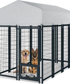 Oranland 8x4x6FT Outdoor Dog Kennel Heavy Duty Steel Secure Lock Waterproof Roof