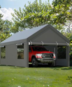 JY QAQA PET Carport 12x20 FT Heavy Duty Portable Garage with Removable Side Walls Doors Roll-Up Window Sandbags All-Season Tarp
