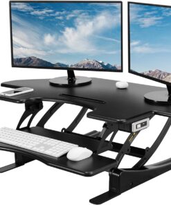 VIVO Corner Electric Height Adjustable Desk Converter 43" VE Series Sit Stand Dual Monitor Riser USB Port