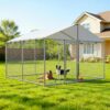IronovaPets Large Outdoor Dog Kennel 10x10 Heavy Duty Wire Mesh Fence with Lock Waterproof Cover