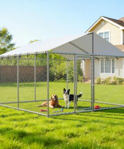 IronovaPets Large Outdoor Dog Kennel 10x10 Heavy Duty Wire Mesh Fence with Lock Waterproof Cover
